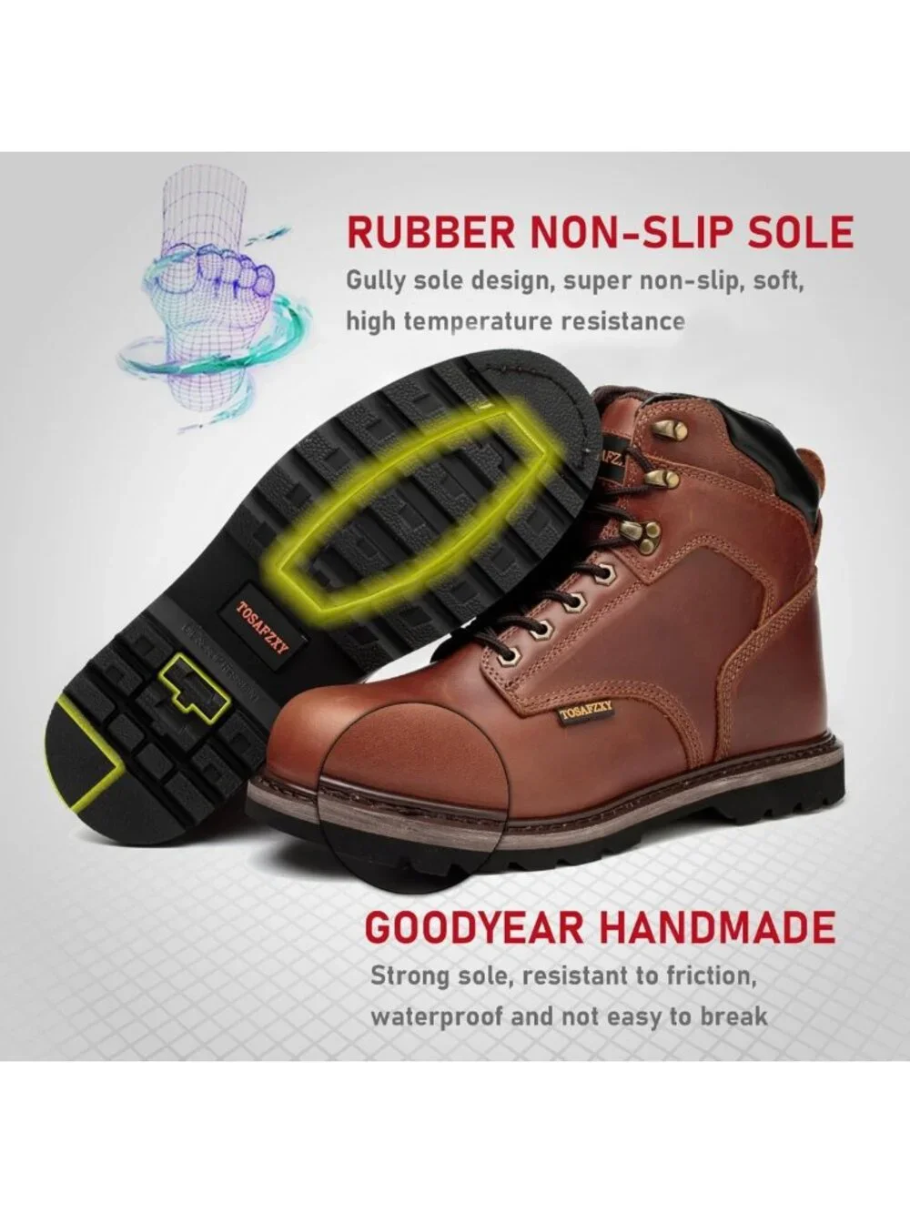 Durable Waterproof Steel Toe Work Boots for Men | Non-Slip Crazy-Horse Leather